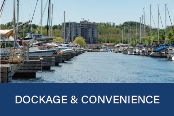 Many Yachts docked in slips at Wye Heritage Marine Resorts in Midland on Georgian Bay